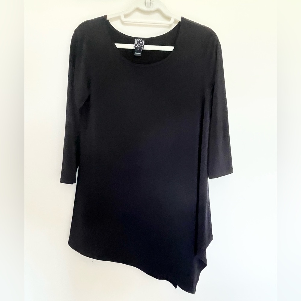 Clara Sun Woo Kerchief Angle Asymmetrical Hem Tunic Small Black